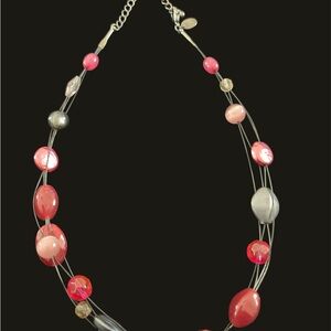 160 Lia Sophia Pink and Dark Metal Multi-Bead Necklace